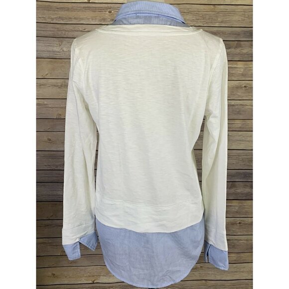 Tommy Hilfiger Womens Small Layered Top Collared Blue White Long Sleeve Blouse - Picture 5 of 9